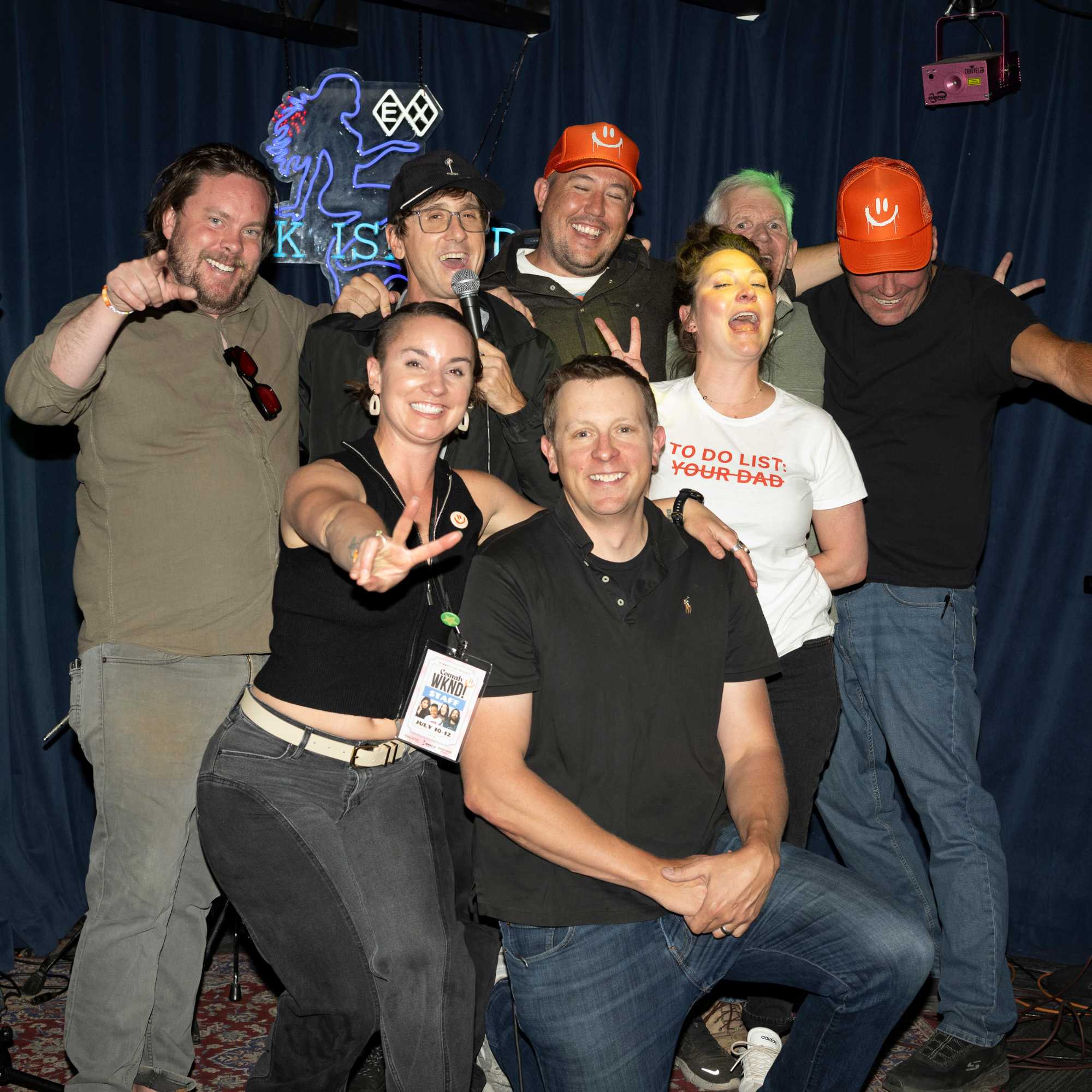 Comedians and crew posing together backstage at Snowmass Live Comedy WKND!, The Collective Snowmass